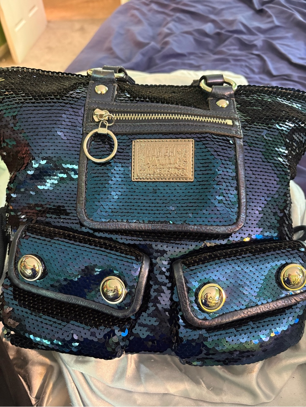 Coach Poppy Spotlight Navy Blue Sequin Women’s Shoulder Bag